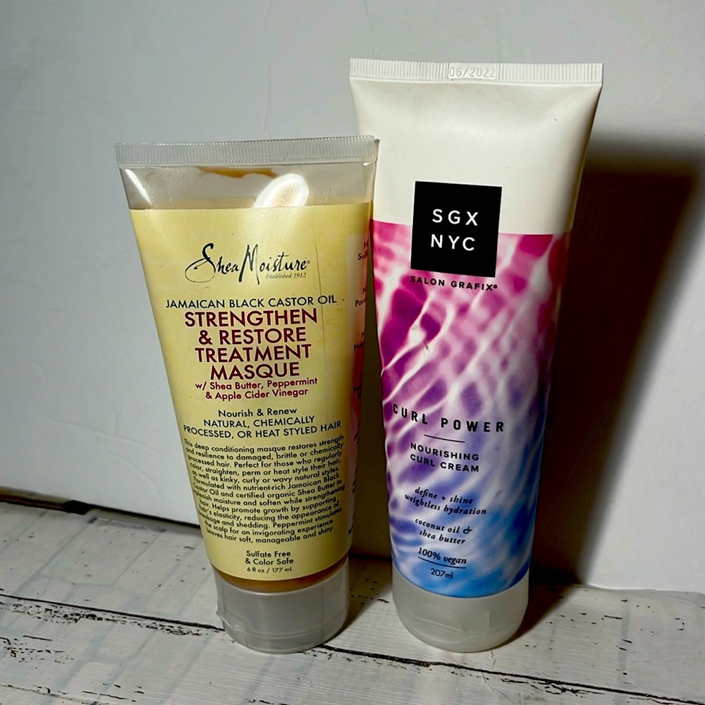 Shea Moisture strengthen restore treatment masque& SGX NYC curl power curl cream